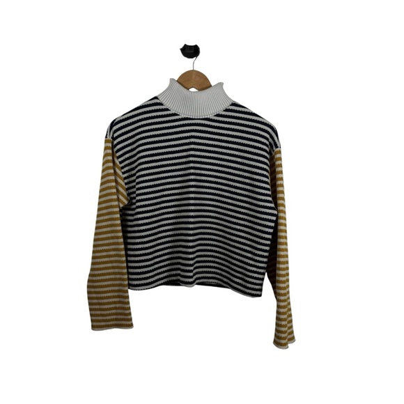 Zara Women’s Cropped Striped Turtleneck Sweater Navy/White/Yellow M - Picture 7 of 12